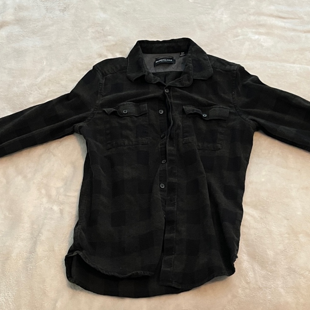 Kenneth Cole Black Long Sleeve Flannel Shirt